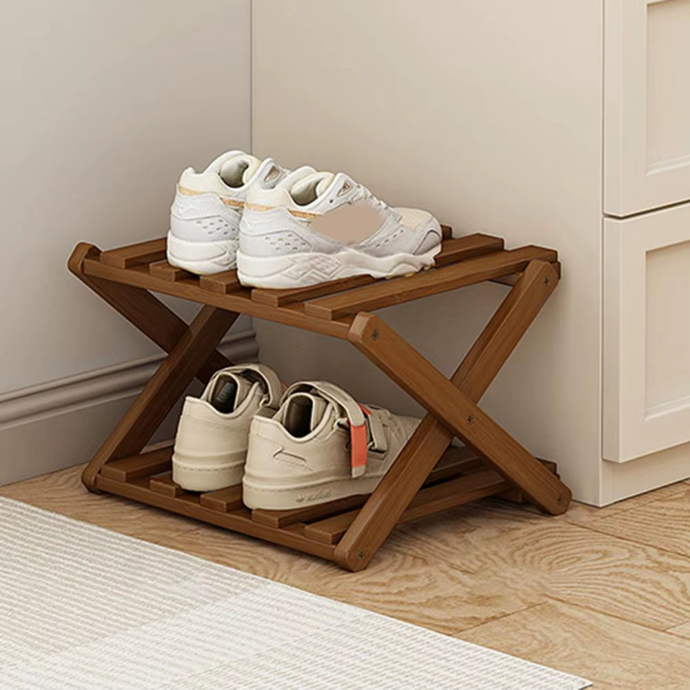 Bamboo Folding Shoe Rack - Space-Saving Wooden Organizer for Entryway with Sturdy Construction and Ample Storage Capacity