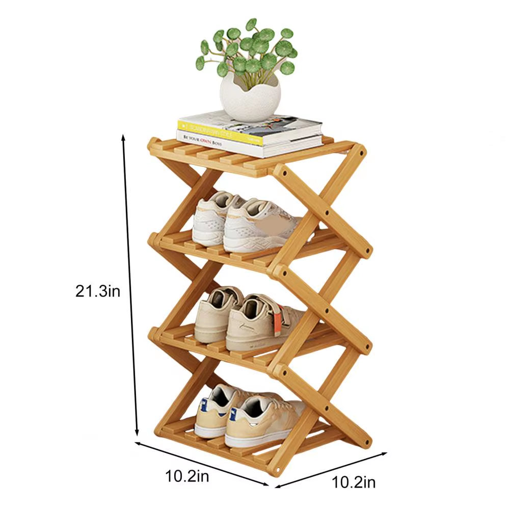 Bamboo Folding Shoe Rack - Space-Saving Wooden Organizer for Entryway with Sturdy Construction and Ample Storage Capacity