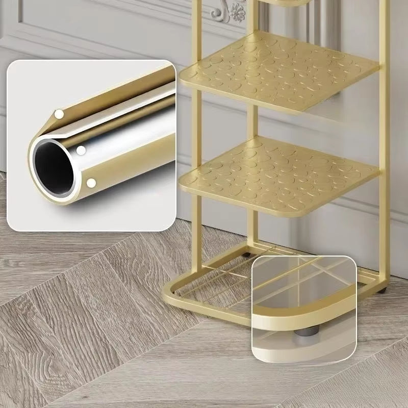 Contemporary Metal Shoe Rack with Vertical Storage and Multi-Functional Shelves for Home Entrance and Plant Display