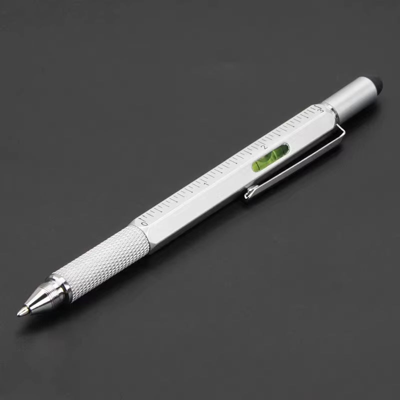 7-in-1 Multifunctional Ballpoint Pen with Integrated Measuring Tool, Technical Ruler, Screwdriver, Touchscreen Stylus, and Spirit Level