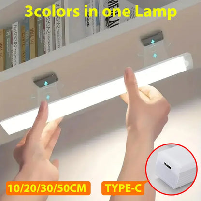 Wireless LED Motion Sensor Night Light - Rechargeable Type C Cabinet and Wardrobe Lamp for Staircase and Kitchen Backlighting
