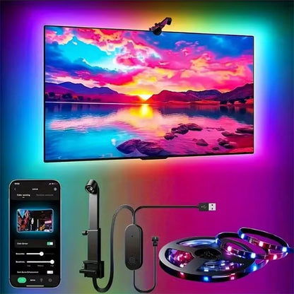 RGBIC LED TV Backlight Strip with Camera App Control and Music Synchronization for Ambient Lighting in Gaming Rooms (55-75 Inch)