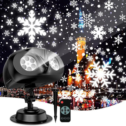 Vansmago 2024 Upgraded Dual-Head Outdoor Snowflake Projector Light, IP65 Waterproof, 180 Rotation, Large Scale Projection, Best Christmas Light Porjector for outside Yard and House