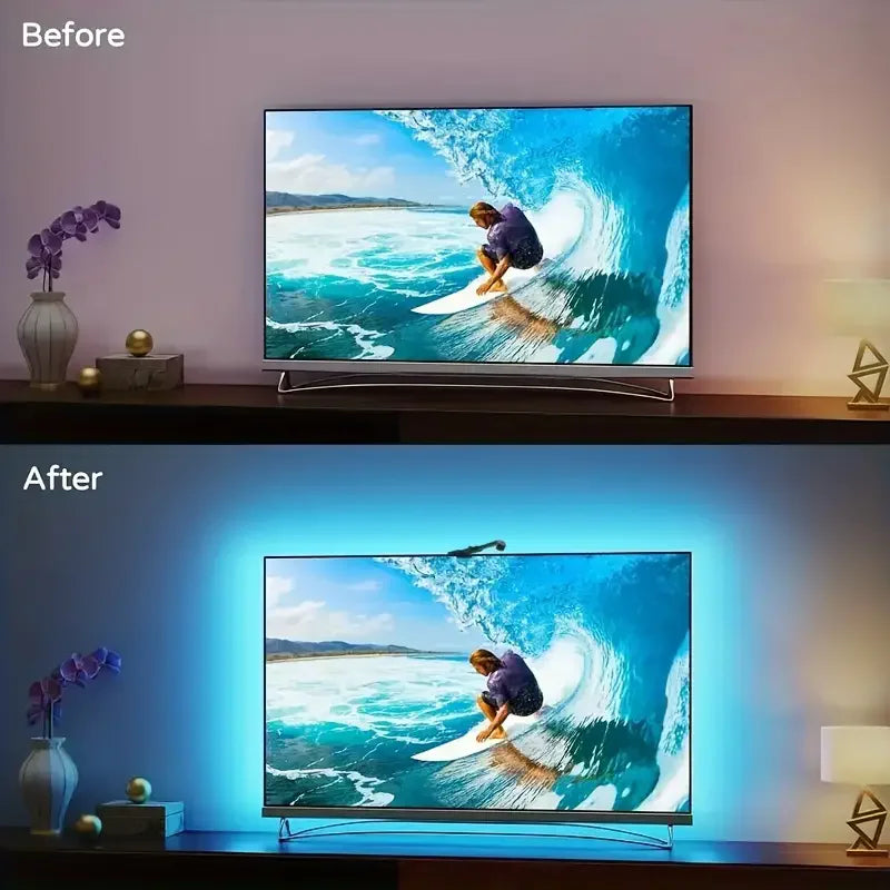 RGBIC LED TV Backlight Strip with Camera App Control and Music Synchronization for Ambient Lighting in Gaming Rooms (55-75 Inch)