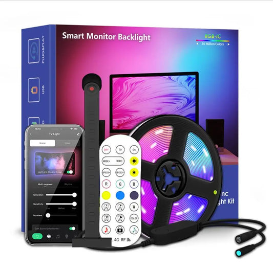 RGBIC LED TV Backlight Strip with Camera App Control and Music Synchronization for Ambient Lighting in Gaming Rooms (55-75 Inch)