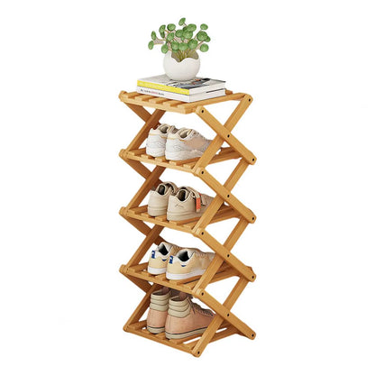 Bamboo Folding Shoe Rack - Space-Saving Wooden Organizer for Entryway with Sturdy Construction and Ample Storage Capacity
