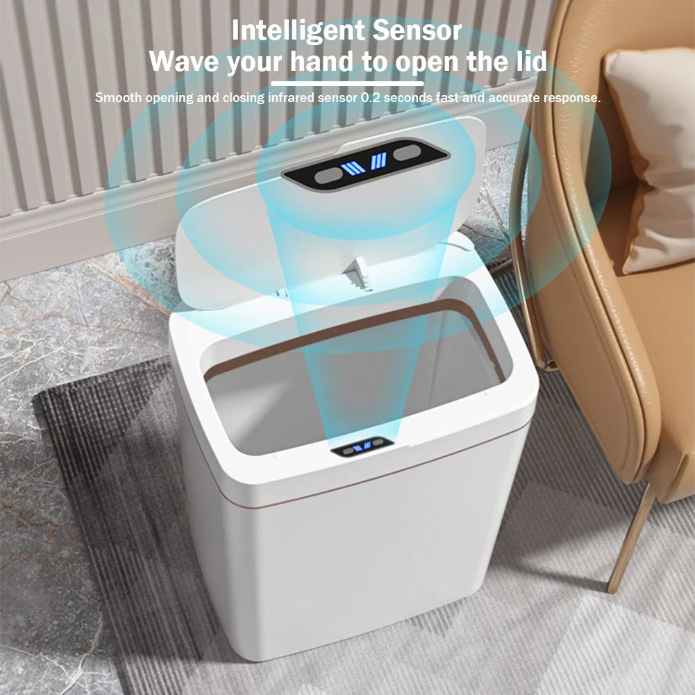 15L Touchless Smart Bathroom Trash Can with Automatic Bagging and Sensor Technology - White Narrow Design for Smart Homes