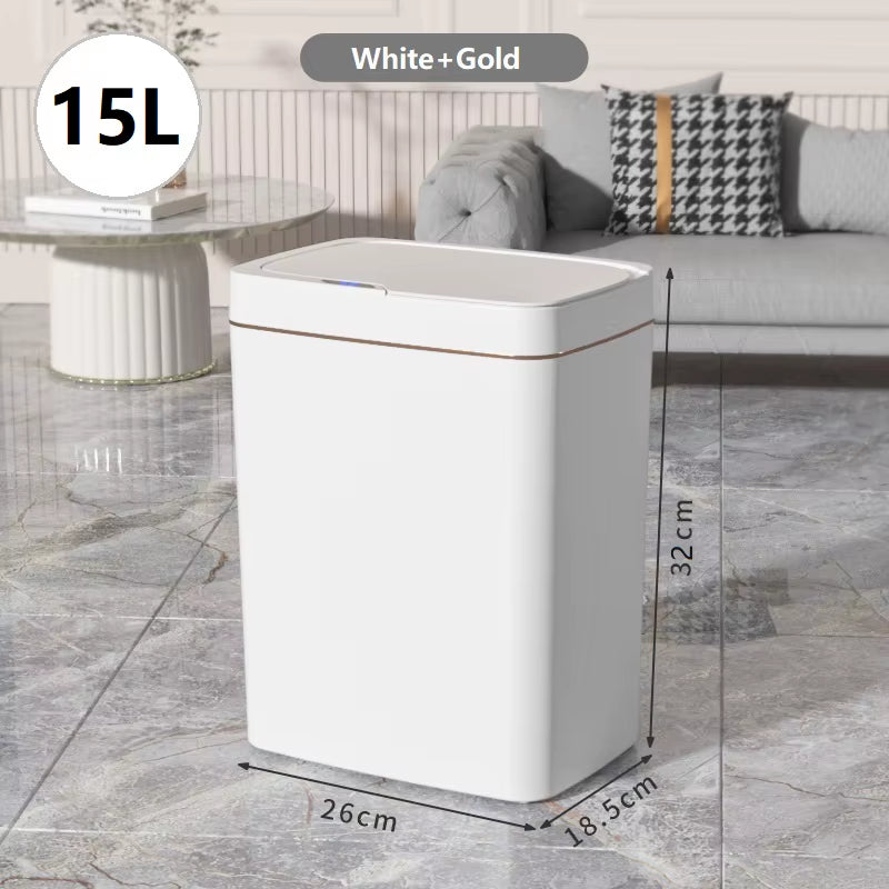 15L Touchless Smart Bathroom Trash Can with Automatic Bagging and Sensor Technology - White Narrow Design for Smart Homes