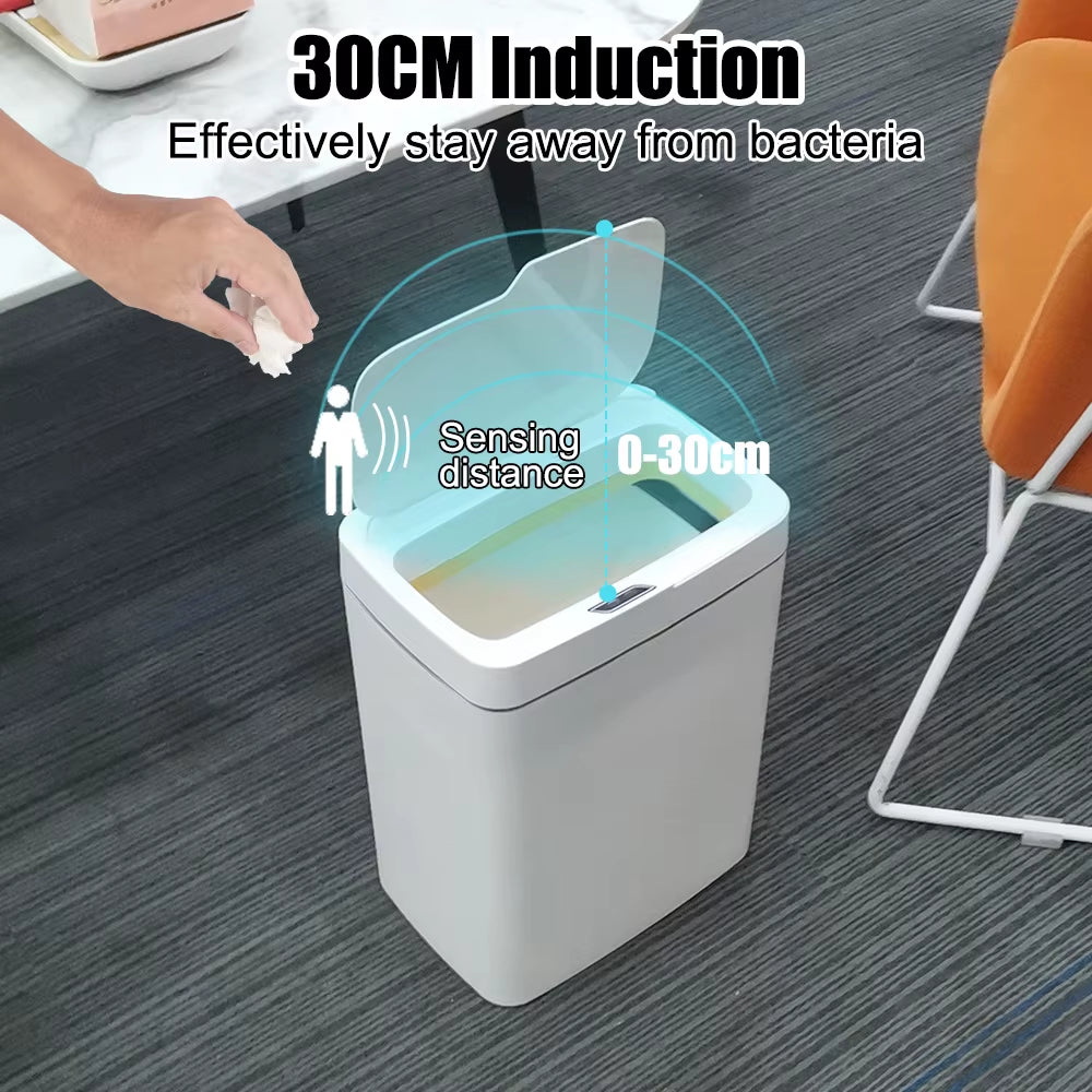 15L Touchless Smart Bathroom Trash Can with Automatic Bagging and Sensor Technology - White Narrow Design for Smart Homes