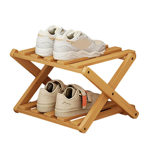 Bamboo Folding Shoe Rack - Space-Saving Wooden Organizer for Entryway with Sturdy Construction and Ample Storage Capacity