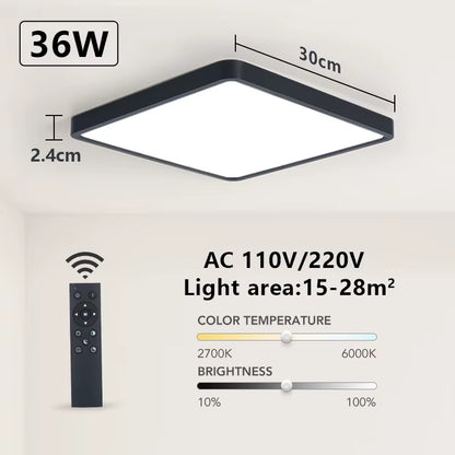 Smart LED Ceiling Lamp with Wood Grain Finish - App and Voice Control Compatible with Alexa/Google - Square Design for Living Room