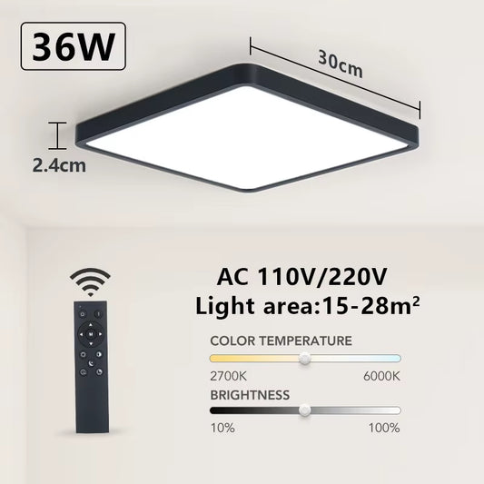 Smart LED Ceiling Lamp with Wood Grain Finish - App and Voice Control Compatible with Alexa/Google - Square Design for Living Room