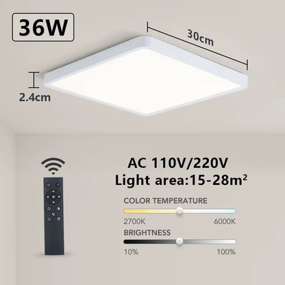 Smart LED Ceiling Lamp with Wood Grain Finish - App and Voice Control Compatible with Alexa/Google - Square Design for Living Room