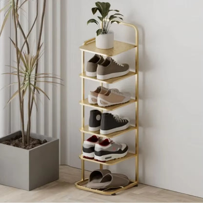 Contemporary Metal Shoe Rack with Vertical Storage and Multi-Functional Shelves for Home Entrance and Plant Display