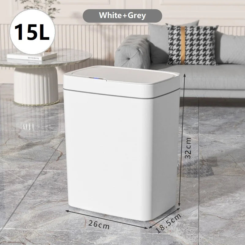 15L Touchless Smart Bathroom Trash Can with Automatic Bagging and Sensor Technology - White Narrow Design for Smart Homes