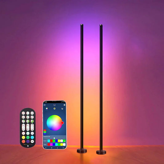 Smart RGB LED Floor Lamp with Remote and App Control, Music Sync, Timer Feature - Modern Mood Lighting for Living Room and Gaming Spaces