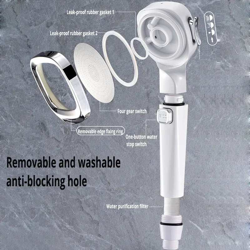 High-Pressure Water-Saving Shower Head with 3 Adjustable Modes and One-Key Stop Feature - Bathroom Accessory