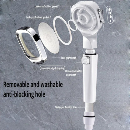 High-Pressure Water-Saving Shower Head with 3 Adjustable Modes and One-Key Stop Feature - Bathroom Accessory