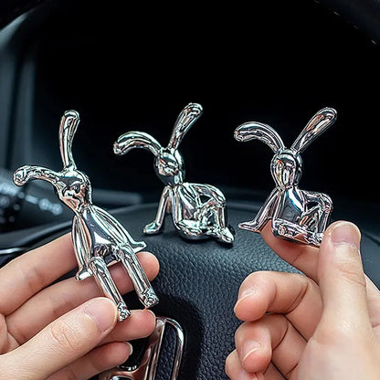 Set of 2 Long-Eared Rabbit Statues - Cartoon Decorative Accents for Living Room, Bedroom, and Car Desktop Ornaments