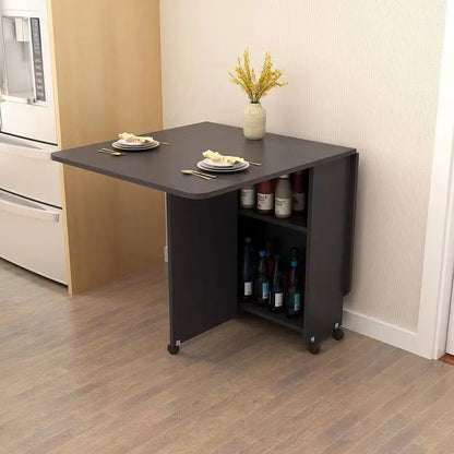 Retractable Rectangular Folding Dining Table with Movable Wheels for Small Apartments