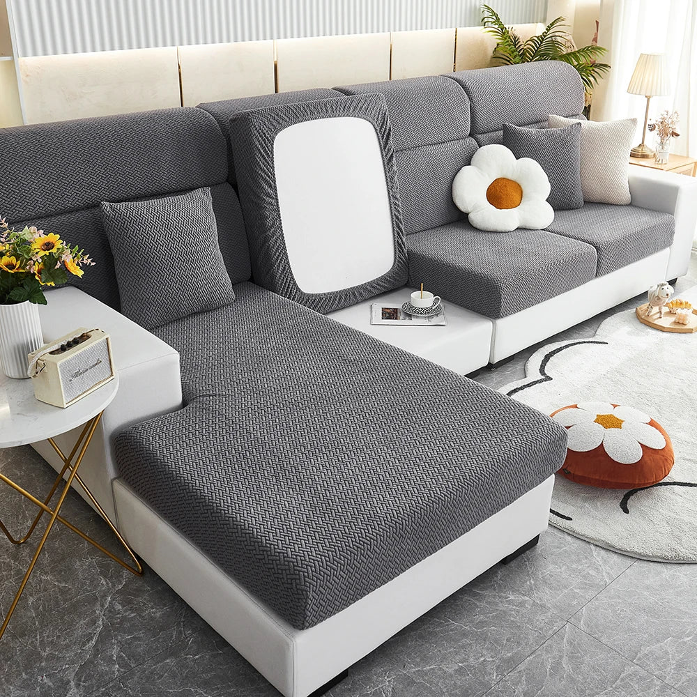 Jacquard Twill Pattern Elastic Sofa Slipcover - Single Piece Furniture Protector for Living Room, Bedroom, and Office Decor