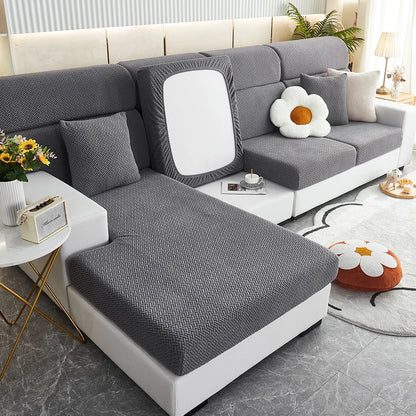 Jacquard Twill Pattern Elastic Sofa Slipcover - Single Piece Furniture Protector for Living Room, Bedroom, and Office Decor
