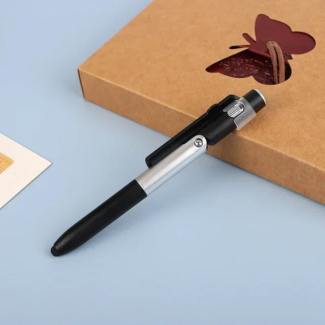 Multi-Function 4-in-1 Foldable Ballpoint Pen with Capacitive Stylus, Flashlight, and Mobile Phone Holder