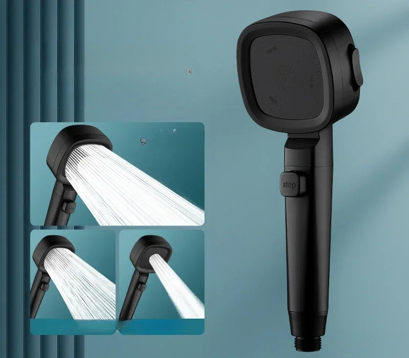 High-Pressure Water-Saving Shower Head with 3 Adjustable Modes and One-Key Stop Feature - Bathroom Accessory