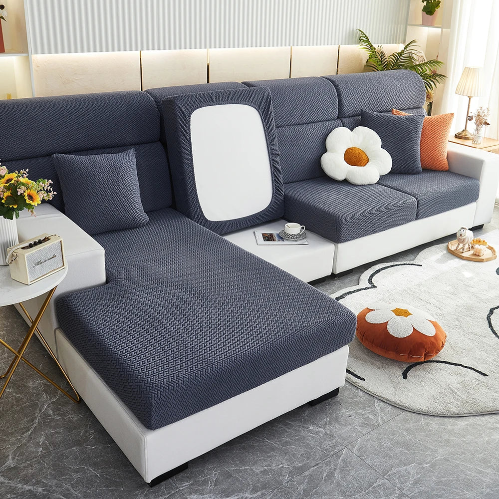 Jacquard Twill Pattern Elastic Sofa Slipcover - Single Piece Furniture Protector for Living Room, Bedroom, and Office Decor