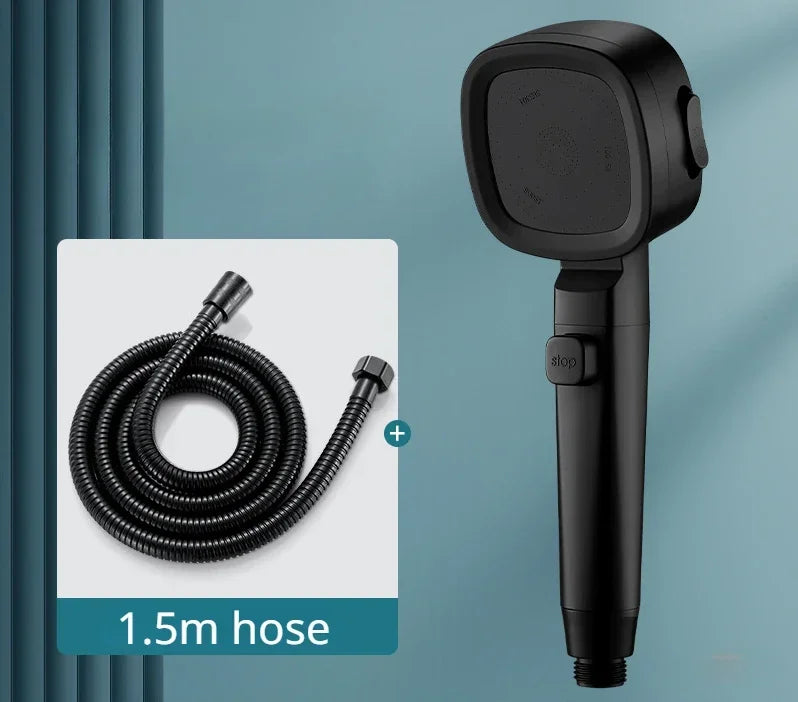High-Pressure Water-Saving Shower Head with 3 Adjustable Modes and One-Key Stop Feature - Bathroom Accessory