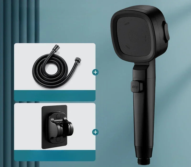 High-Pressure Water-Saving Shower Head with 3 Adjustable Modes and One-Key Stop Feature - Bathroom Accessory
