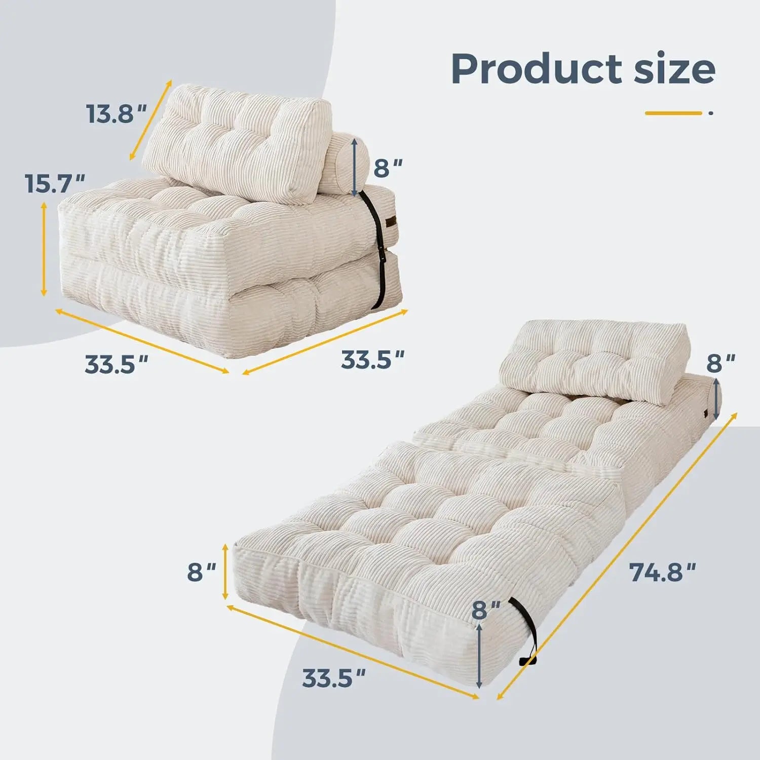 Convertible Folding Sofa Bed with Pillow and Portable Mattress - Versatile Floor Lounge Chair