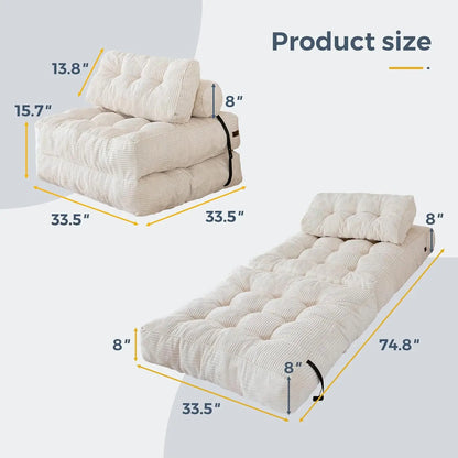 Convertible Folding Sofa Bed with Pillow and Portable Mattress - Versatile Floor Lounge Chair