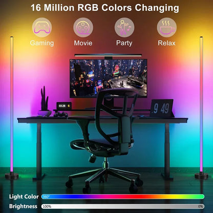 Smart RGB LED Floor Lamp with Remote and App Control, Music Sync, Timer Feature - Modern Mood Lighting for Living Room and Gaming Spaces