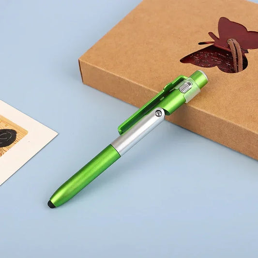 Multi-Function 4-in-1 Foldable Ballpoint Pen with Capacitive Stylus, Flashlight, and Mobile Phone Holder