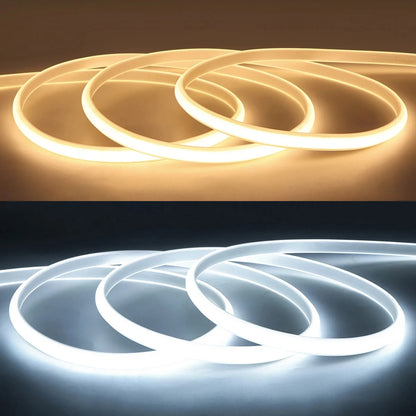 220V Waterproof COB LED Strip with ON/OFF Switch - Flexible Ribbon for Indoor and Outdoor Lighting in Rooms, Bedrooms, Kitchens, and Gardens