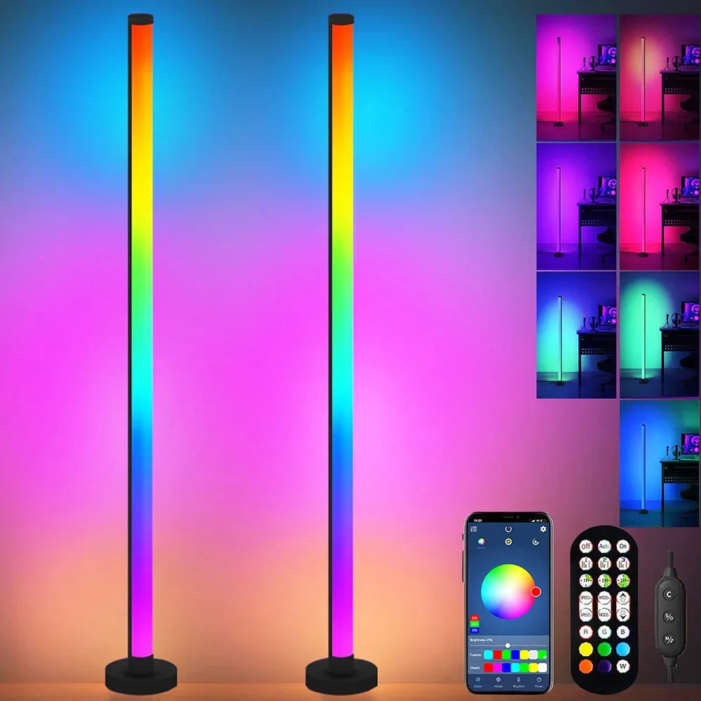 Smart RGB LED Floor Lamp with Remote and App Control, Music Sync, Timer Feature - Modern Mood Lighting for Living Room and Gaming Spaces