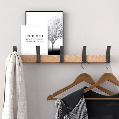 Nordic Wall-Mounted Coat Rack with Adjustable 5 Hooks - Aluminum Clothing Rail for Hats, Towels, and Robes - Wooden Hanger Perchero Furniture
