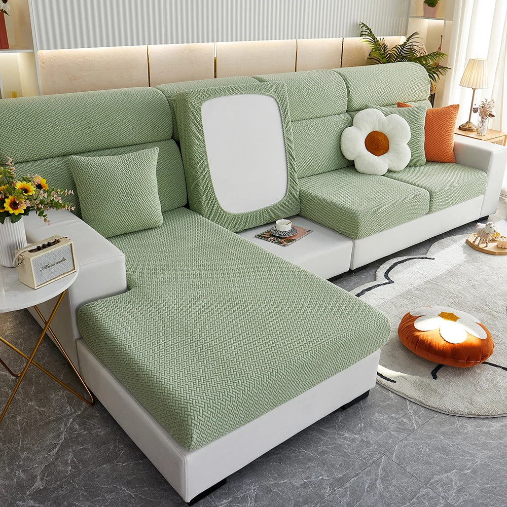 Jacquard Twill Pattern Elastic Sofa Slipcover - Single Piece Furniture Protector for Living Room, Bedroom, and Office Decor