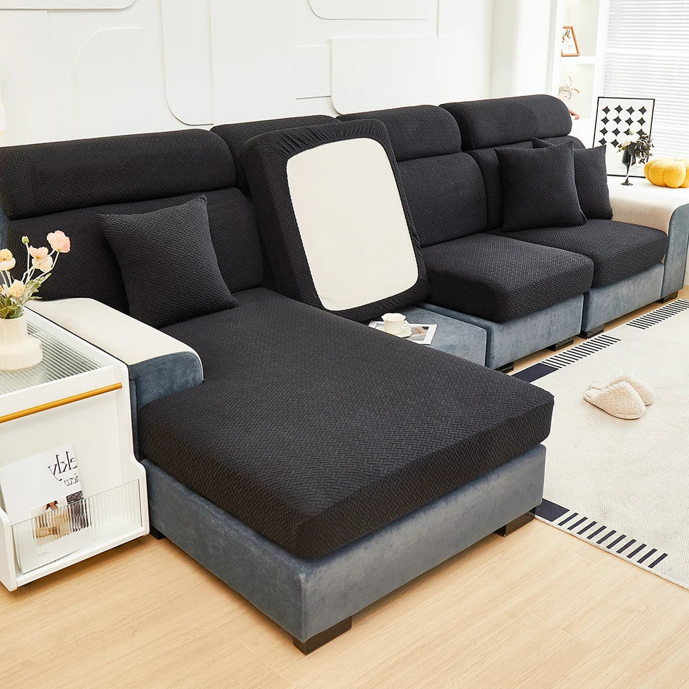 Jacquard Twill Pattern Elastic Sofa Slipcover - Single Piece Furniture Protector for Living Room, Bedroom, and Office Decor
