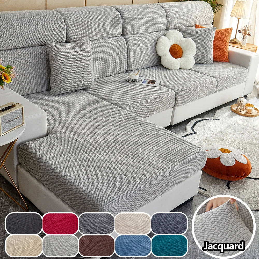 Jacquard Twill Pattern Elastic Sofa Slipcover - Single Piece Furniture Protector for Living Room, Bedroom, and Office Decor