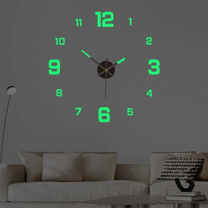 Frameless DIY Wall Clock with Night Light and Arrow Decal - Silent Mechanism for Home and Office Décor