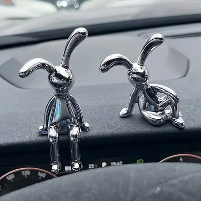 Set of 2 Long-Eared Rabbit Statues - Cartoon Decorative Accents for Living Room, Bedroom, and Car Desktop Ornaments