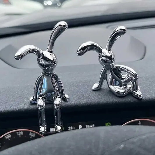 Set of 2 Long-Eared Rabbit Statues - Cartoon Decorative Accents for Living Room, Bedroom, and Car Desktop Ornaments