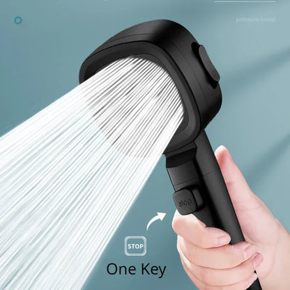 High-Pressure Water-Saving Shower Head with 3 Adjustable Modes and One-Key Stop Feature - Bathroom Accessory