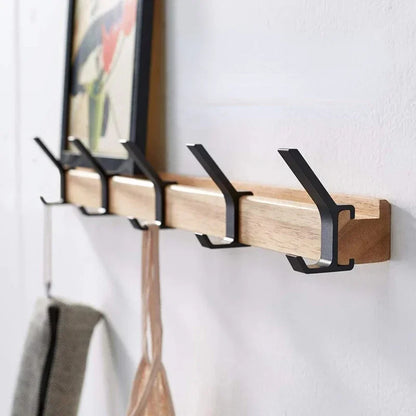 Nordic Wall-Mounted Coat Rack with Adjustable 5 Hooks - Aluminum Clothing Rail for Hats, Towels, and Robes - Wooden Hanger Perchero Furniture