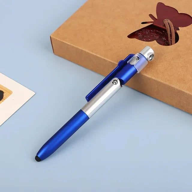 Multi-Function 4-in-1 Foldable Ballpoint Pen with Capacitive Stylus, Flashlight, and Mobile Phone Holder