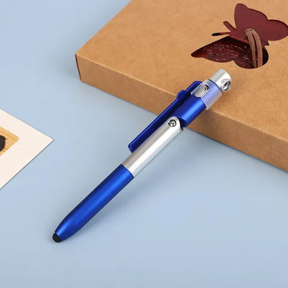 Multi-Function 4-in-1 Foldable Ballpoint Pen with Capacitive Stylus, Flashlight, and Mobile Phone Holder