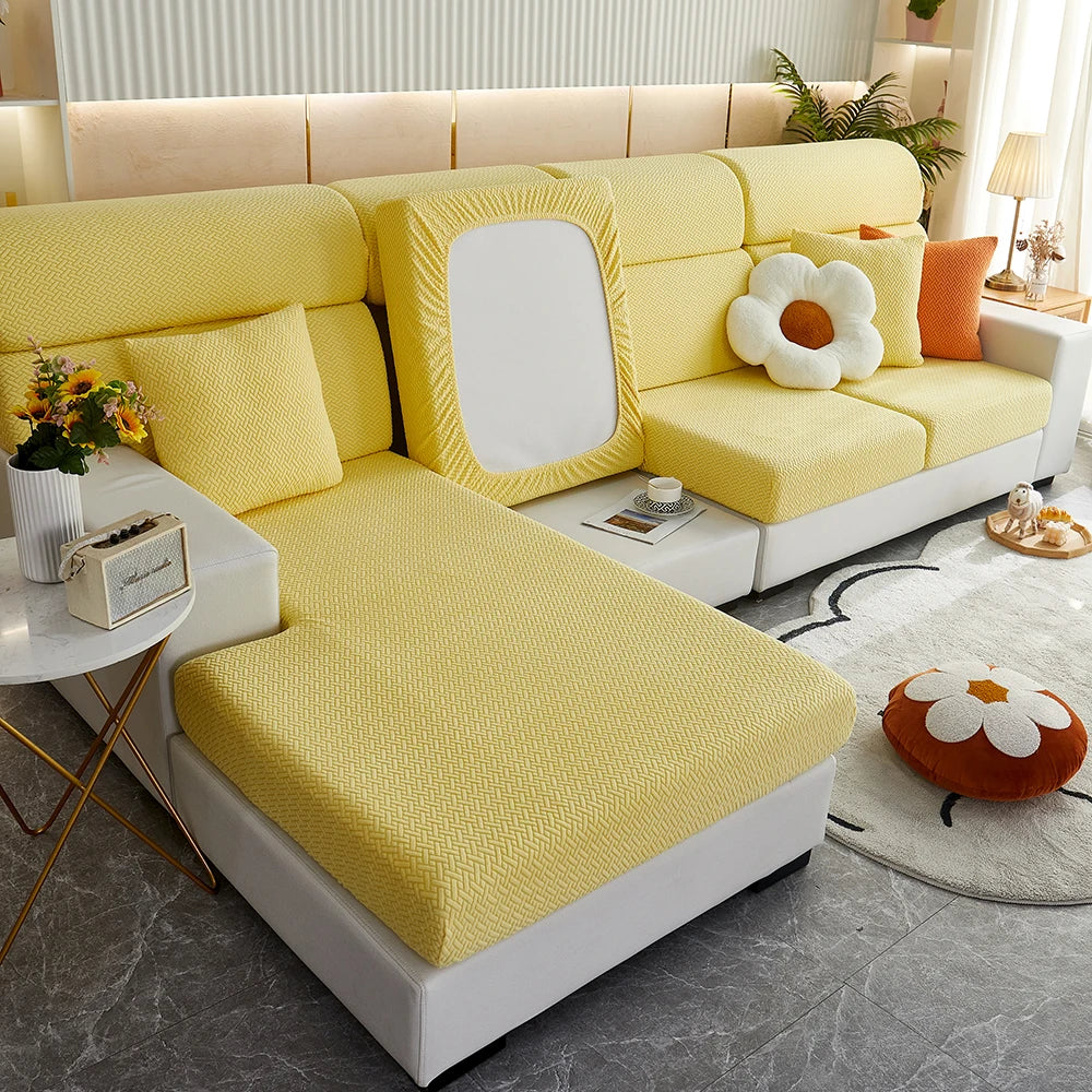 Jacquard Twill Pattern Elastic Sofa Slipcover - Single Piece Furniture Protector for Living Room, Bedroom, and Office Decor