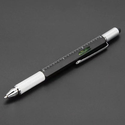 7-in-1 Multifunctional Ballpoint Pen with Integrated Measuring Tool, Technical Ruler, Screwdriver, Touchscreen Stylus, and Spirit Level